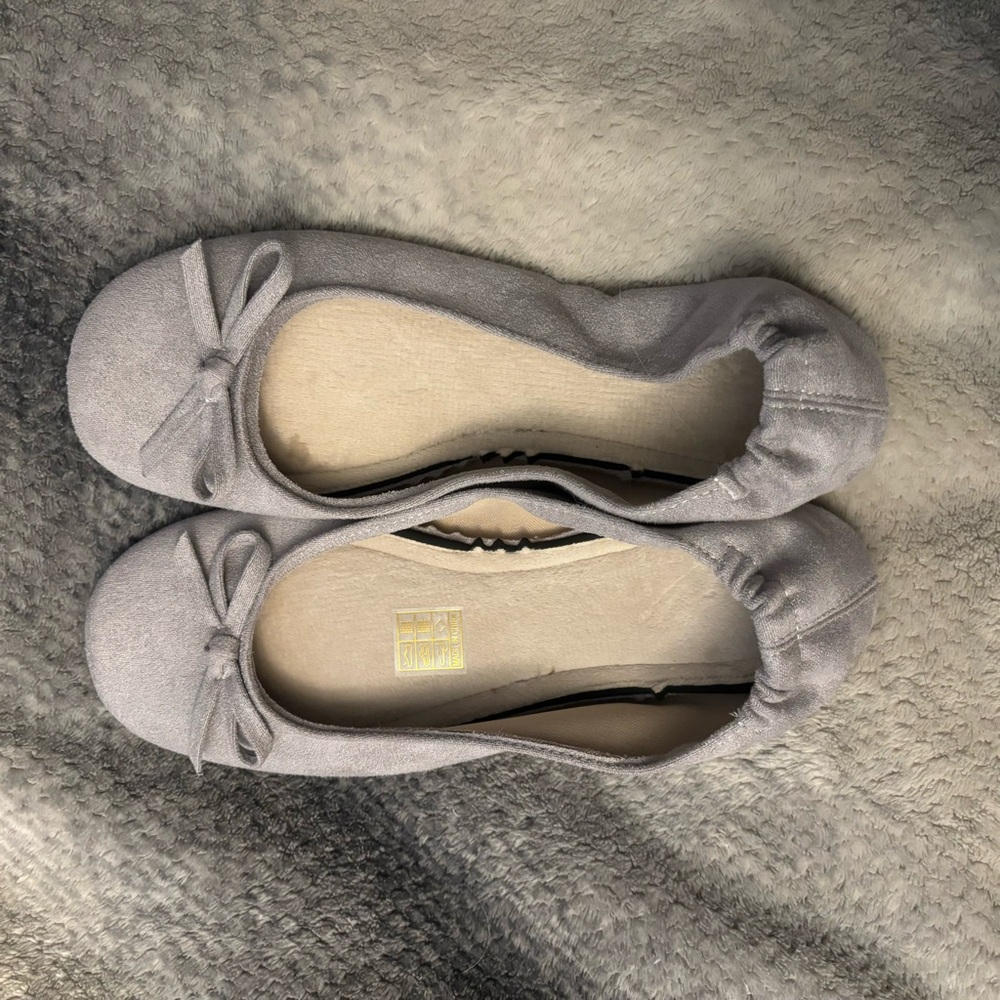 Gray Foldable Faux Suede Women's Ballet Flats